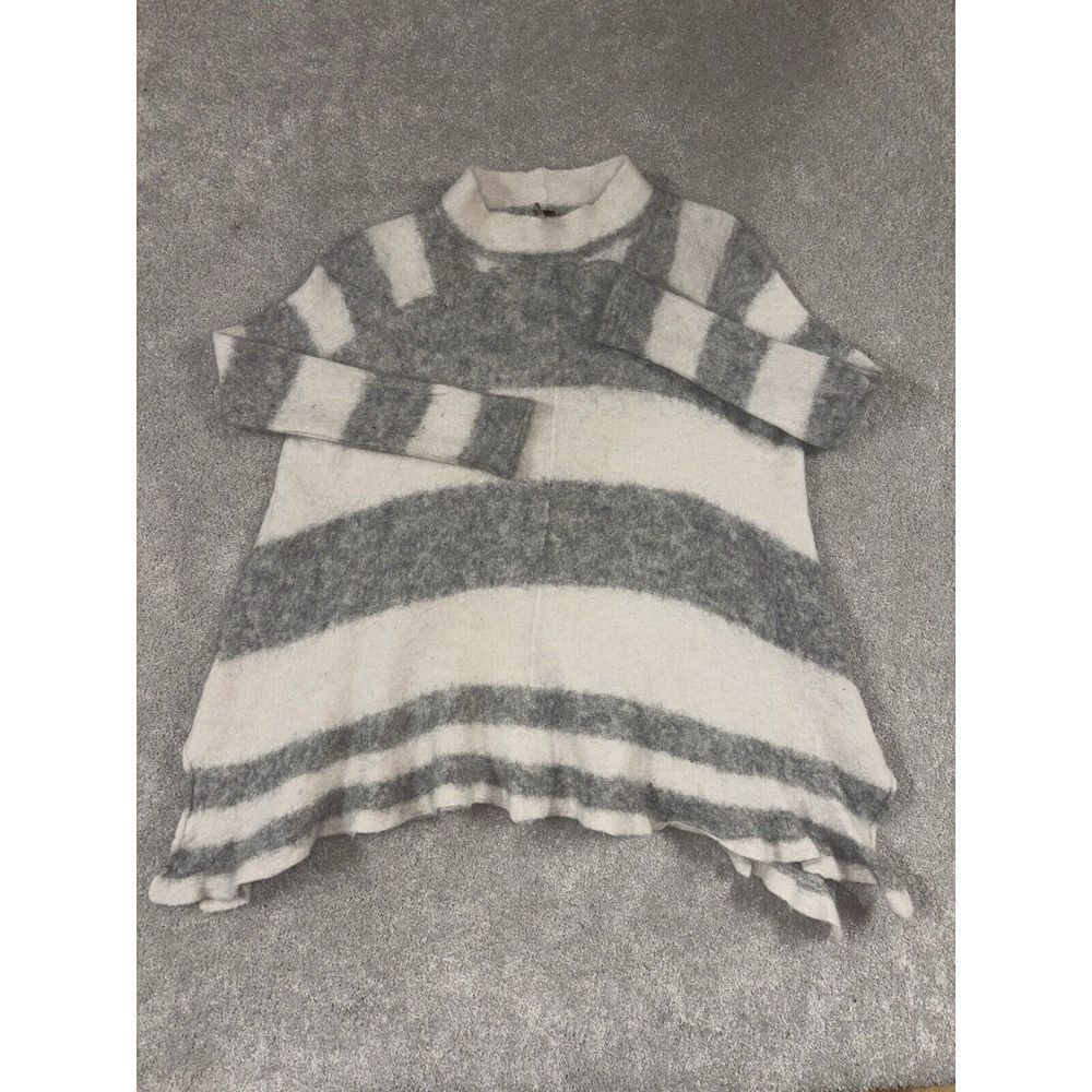 Free People Lafayette Striped Alpaca Blend Poncho Sweater Cream Gray  SZ‎ XS